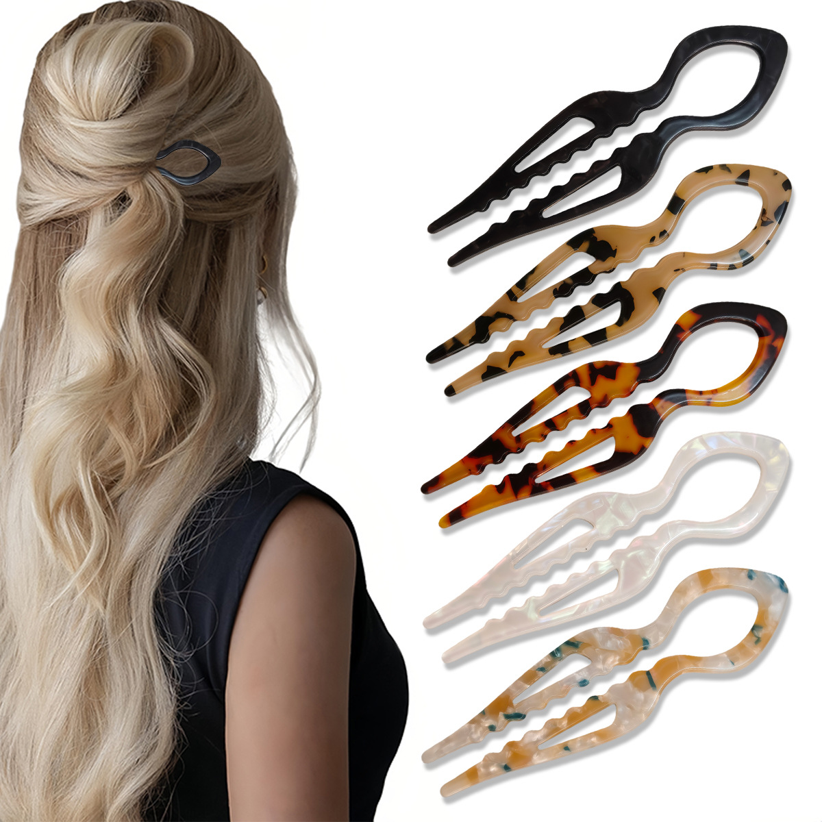 Women Accessories On Sale - Jepit Rambut Bentuk U Akrilik Motif