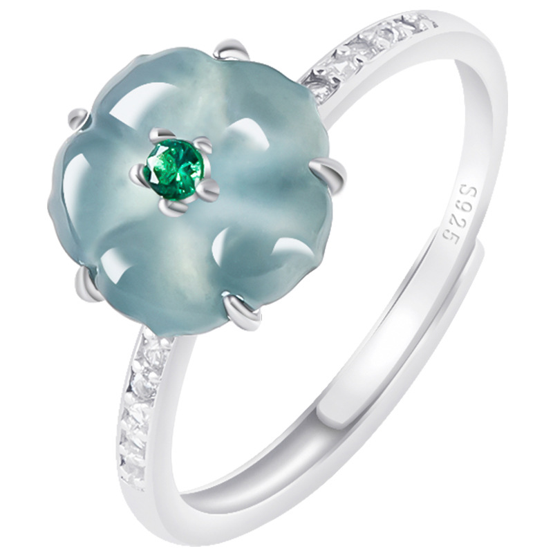 Women Accessories To Gift - Cincin Bunga Giok Burma Biru 925