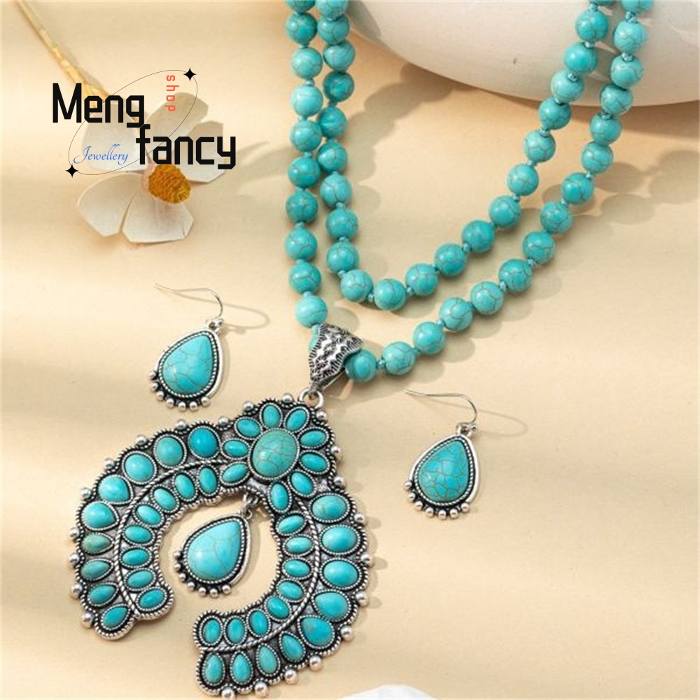 Layered Necklace Set - Anting Bunga Tiga Lapis Retro, Anting