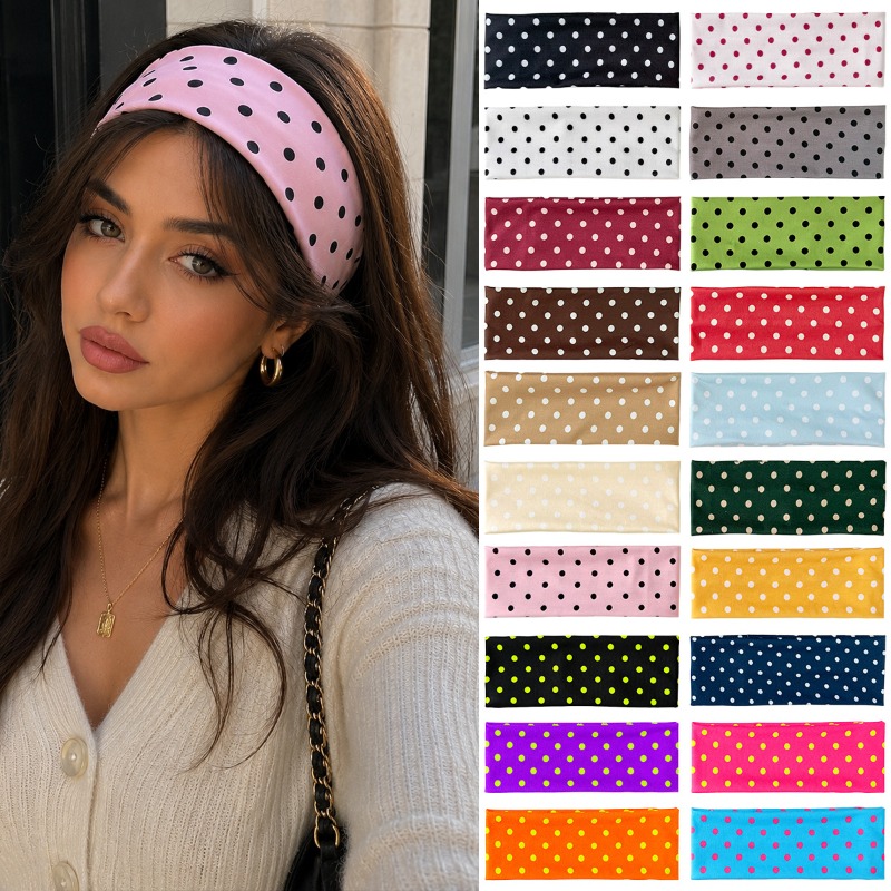 Women'S Yoga Accessories - 2Pc Headband Elastis Polka Dot Kain