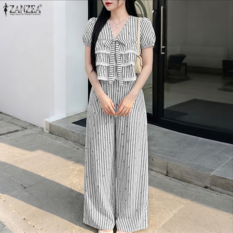 Layered Necklace Set - ZANZEA Set Celana 2 Potong Bergaris