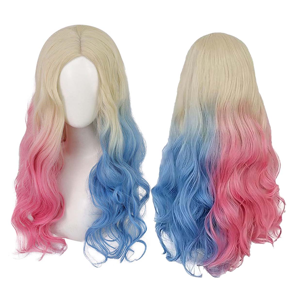 Women'S Harley Quinn Accessories - Wig Rambut Sintetis Bergelombang Panjang Biru
