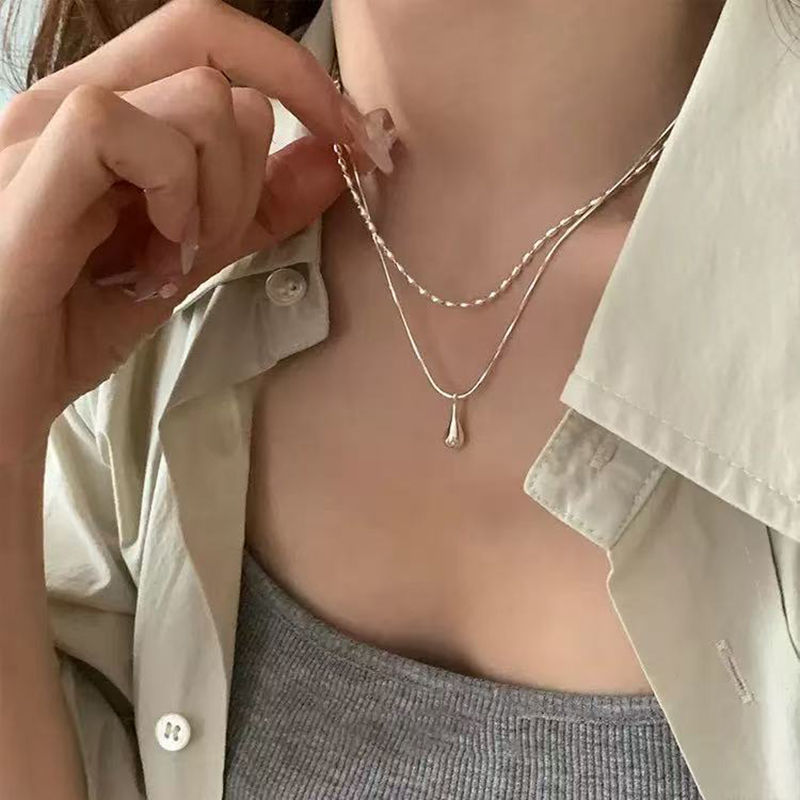 Kalung Choker Liontin Tetesan  - Layered Necklace Set ulasan dan harga