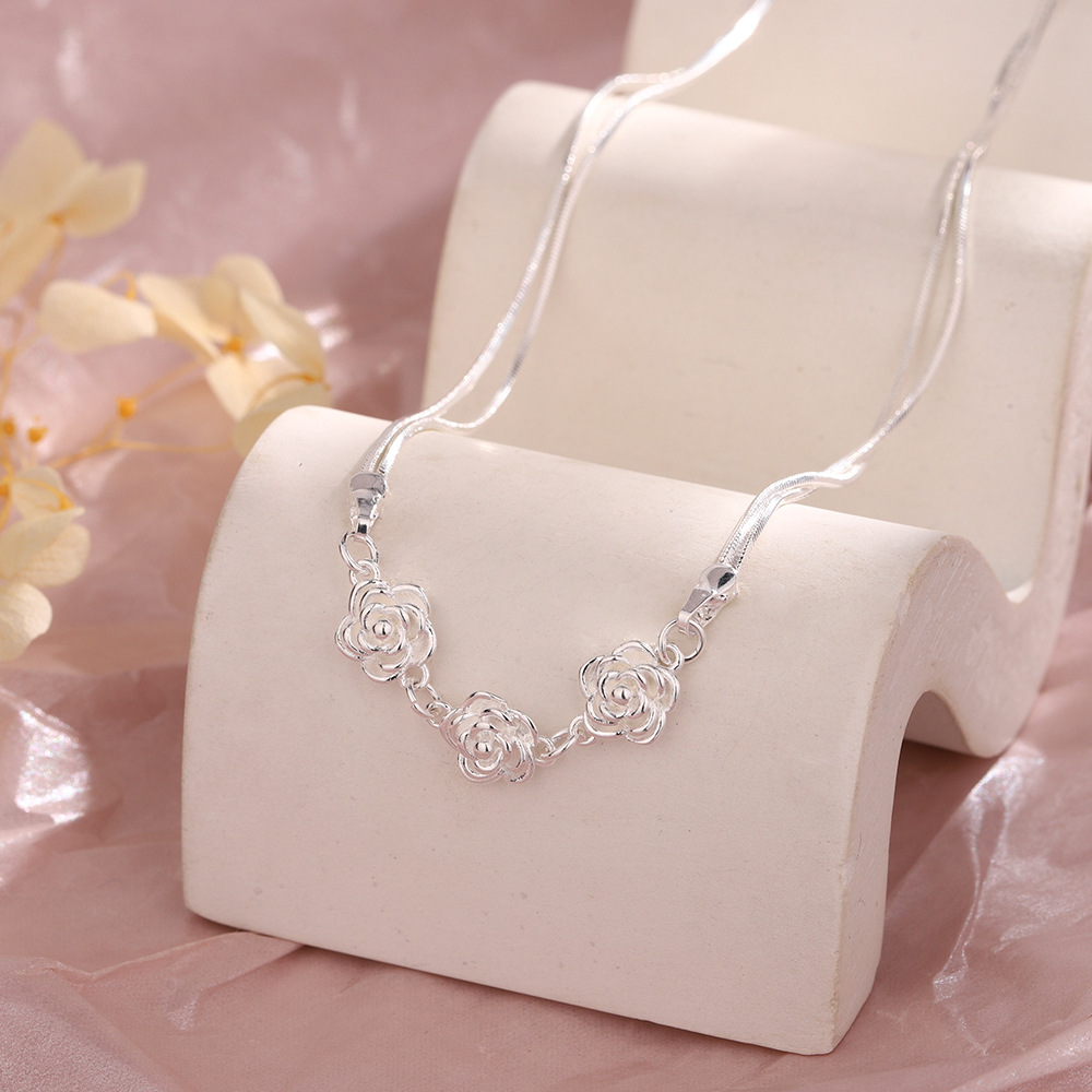 Kalung Rantai Ular Bunga Mawar - Layered Necklace Set ulasan dan harga