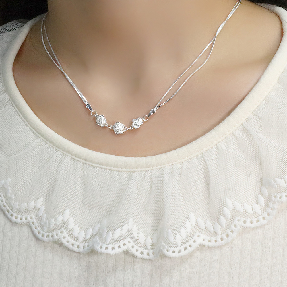 Kalung Rantai Ular Bunga Mawar - Layered Necklace Set ulasan dan harga